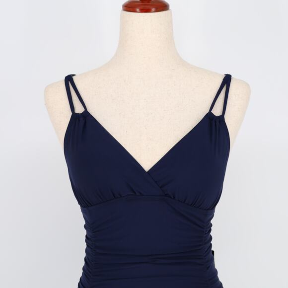 Calvin Klein Women Navy Stretch Tummy Control Ruched Swimwear Tankini Top Size S - Picture 2 of 6